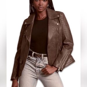 NWT  Avec Les Filles Faux Leather Quilted Sleeve Biker Jacket size XS